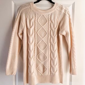 Goodnight Macaroon Cream Tan Cable Knit Sweater